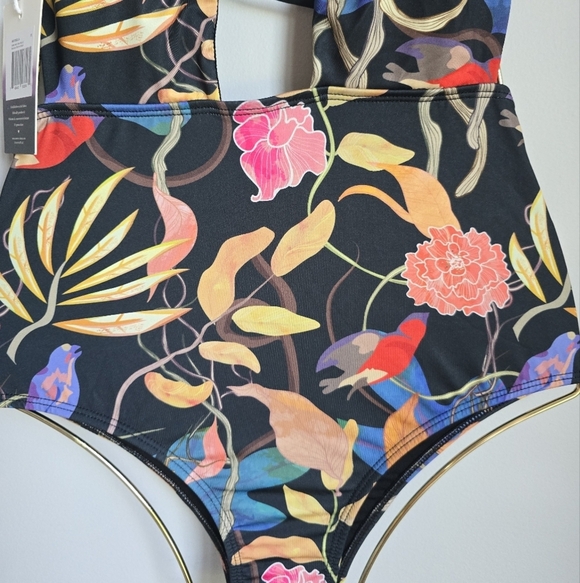 Averie, New, Antonella Deep Plunge Halter Floral One Piece Swimsuit, Size 14 - Picture 6 of 11